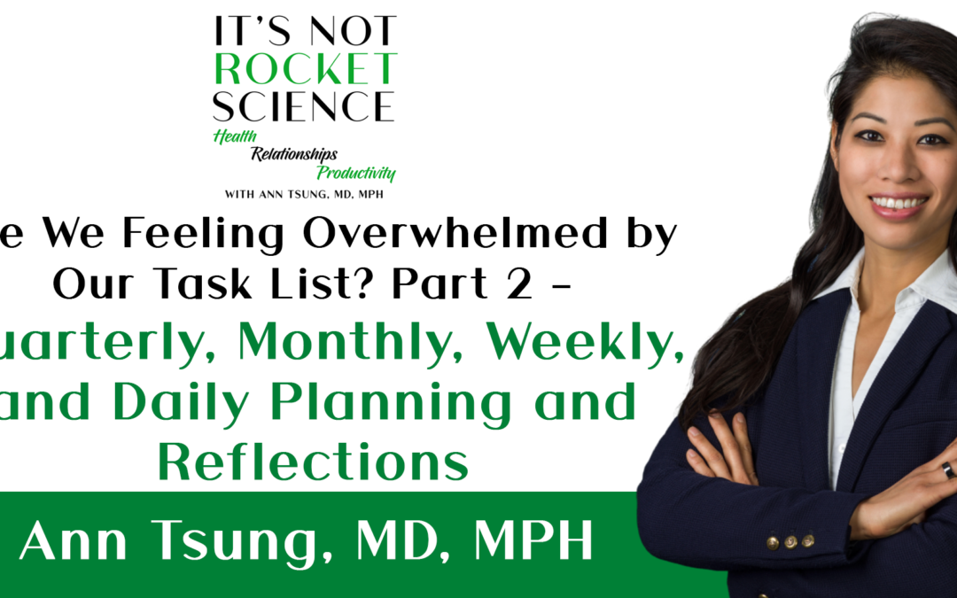 Episode 26: Are We Feeling Overwhelmed by Our Task List? Part 2 – Quarterly, Monthly, Weekly, and Daily Planning and Reflections